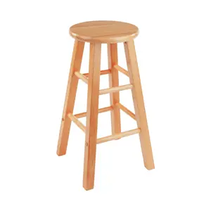 27.5'' Wooden Backless Counter Stool with Round Seat Natural Finish for Kitchen & Bar Use