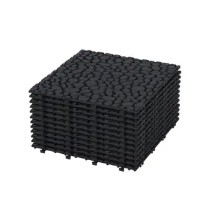 YYDS12 x 12 Inch Black Interlocking Deck Tiles Plastic Waterproof Outdoor All Weather Anti-slip Bathroom Shower Balcony Porch Strong Weight Capacity Upto 440 LBS, Pebble Stone Pattern Pack of 12