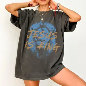 Jesus Is King Christian Comfort Colors Tee, Christian Graphic Jesus T-Shirt, Unique Gift, womens jesus shirts salvation Lover Print Tees, Men's Oversized Hoodie, Unisex Casual Pray Sweatshirt, Menswear Round Neck Gift Streetwear