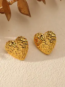 1Pair Fashion Stainless Steel Metal Heart Stud Earrings For Women Girl 2026 New Elegant Gold Color Ear Dangle Jewelry Gifts