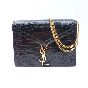 Pre-owned Yves Saint Laurent Calfskin Shoulder Bags YSL Cassandra Croc Print Black Shoulder Bag T10381285