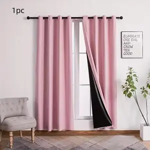 1pc 100% Blackout Pink Curtains, Light Luxury Minimalist, Grommet, Thermal & Noise Reducing, Thermal Insulated Curtain, for Living Room & Bedroom