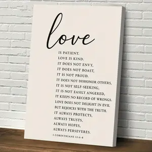 1pc Wooden Framed Canvas Print - Religious Text "Love Is Patient, Love Is Kind" with Animal, Nature Elements - Home Decor for Room, Wall, Wardrobe, Kids Room, Garage - Suitable for Office, Church