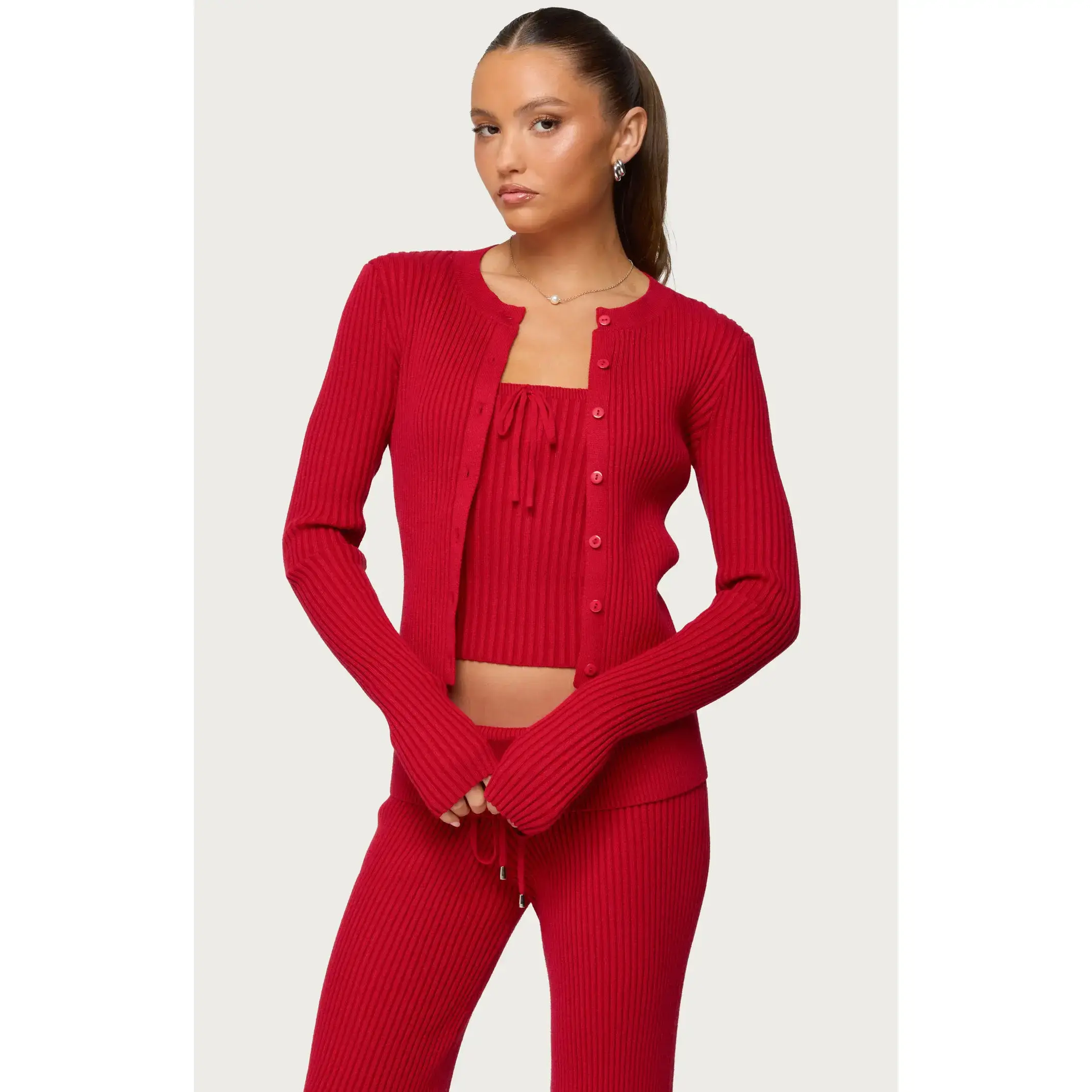 Edikted Women's Adannah Ribbed Knit Button Up Cardigan