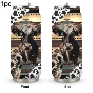 1pc 17oz Aztec Cow Insulated Drink Tumbler with Straw | Stainless Steel Tumbler | Rustic Farm Animal & Sunflower Print | Southwestern Aztec & Cowhide Design | Double Wall Thermal Cup | Leakproof Lid | Perfect Gift for Country & Western Style Lovers