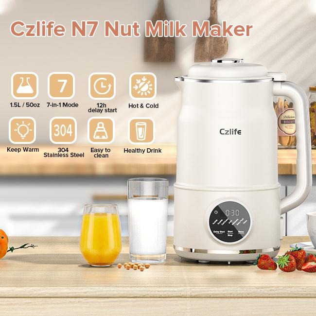 Czlife N7/N5 Nut Milk Maker Machine, 10 in 1/7 in 1 Automatic Soy Milk Maker Machine for Homemade Oat Milk, Nutmilk, Juice, Milkshake, Baby Food, Grains, Almonds Milk Maker with Self Clean / Delay Start / Keep Warm
