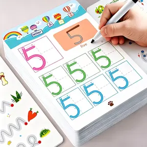 48 Pages Children Pen Control Training Cards, Includes 5 Erasable Pens, Reusable Line Drawing & Number Writing Content, Teaching Aid