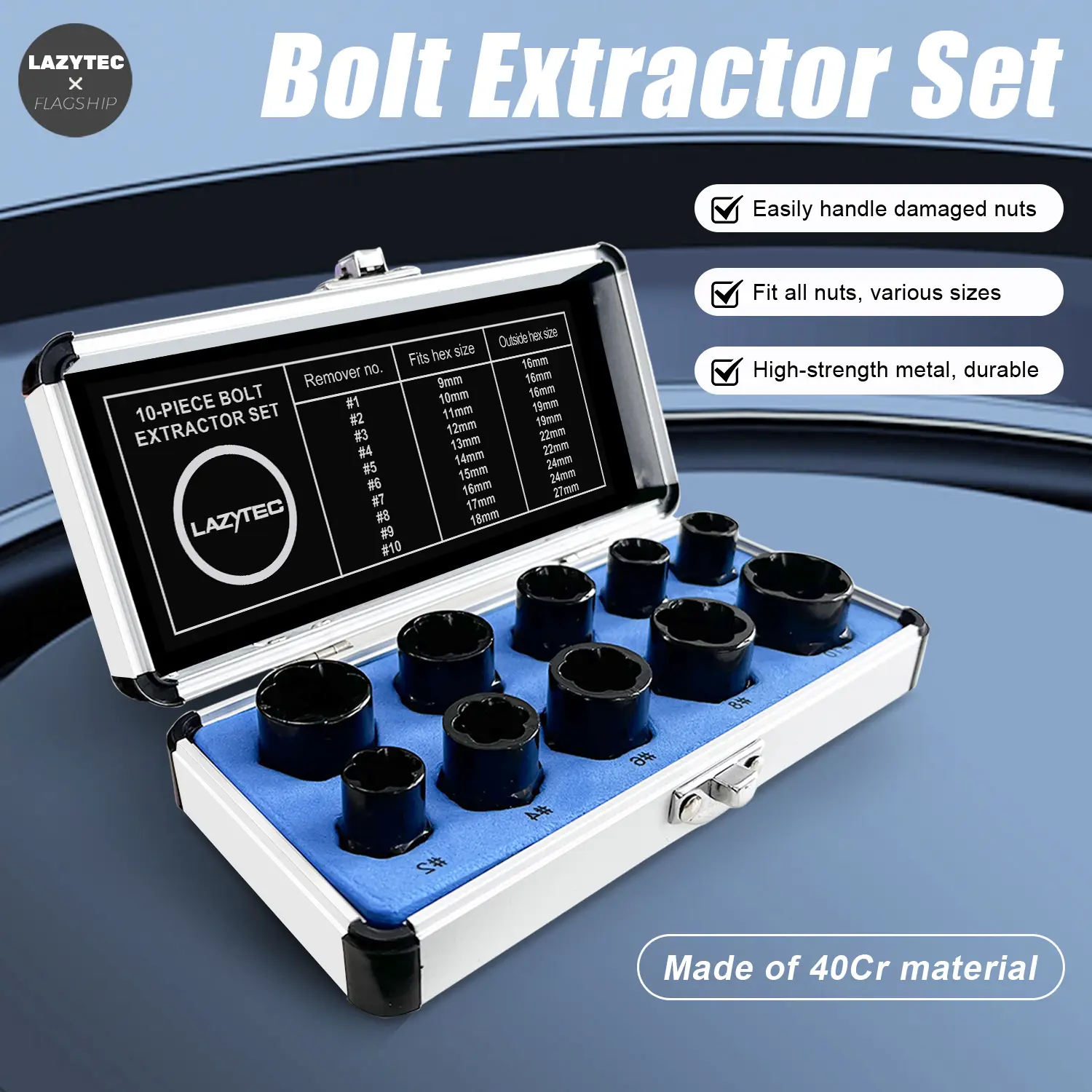 Bolt Extractor Set, Extraction Socket Set for Removing Damaged, Frozen, Rusted, Rounded-Off Bolts, Nuts Screws