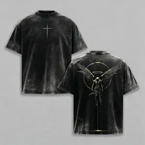 ARCHANGEL OF REPENTANCE T-Shirt Acid Wash Pump Cover Fallen Angel Double Printed Heavy Cotton Unisex Crusader Armor Graphic Tee, Vintage Cross Shirt, Medieval Warrior Streetwear, Gothic Faith Oversized Tee
