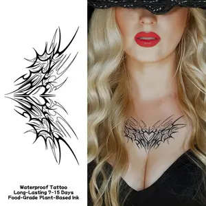 Heart-Shaped Wing Succubus Temporary Tattoo Sticker Magic Tattoo Waterproof Long-Lasting 7-15 Days Herbal Semi-Permanent Tattoo for Women Arm Collarbone Realistic Tattoo Fake Tattoo Line Tattoo