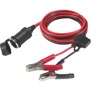 Cigarette Lighter Extension Socket-Battery Alligator Clips for Car Female Cigarette Lighter Light Extender Cable 12V - 24V Battery Clamp-on Cord 14AWG Charger Cable with 15A Fuse (12FT)