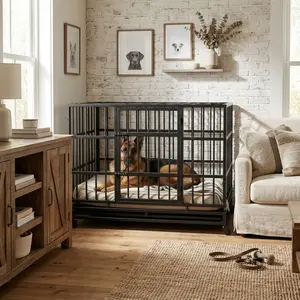 Aobtkel ® 48 Inch Heavy Duty Indestructible Dog Crate with Wheels, Folding Metal Big Dog Cage for Large and Medium Dogs, Cage with Removable Plastic Tray#Summervibes