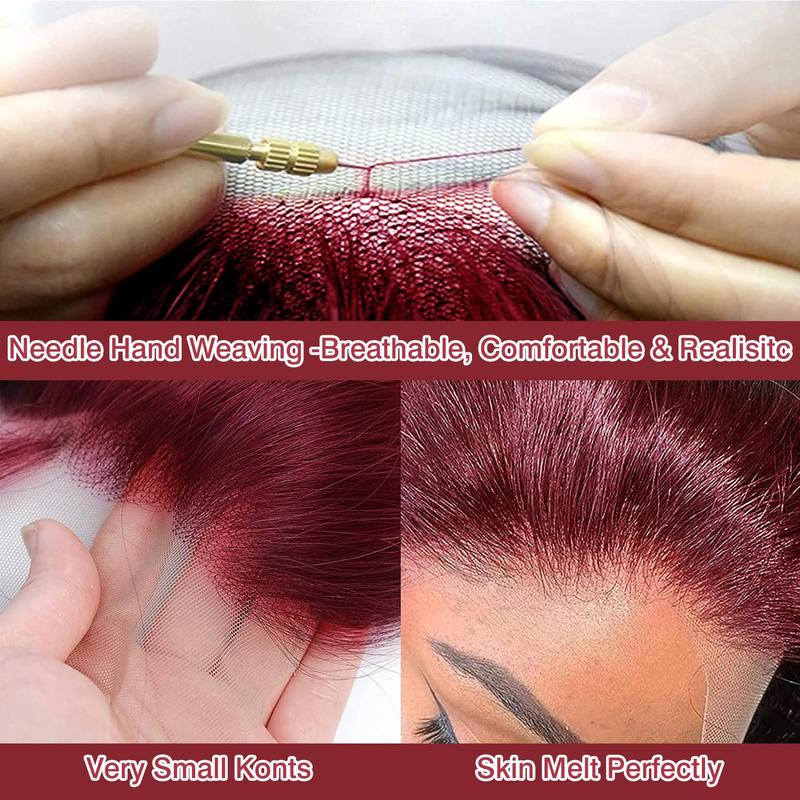 【30 Inch only $119 】99j Burgundy Deep Wave Lace Front Wigs Human Hair 99j 13x6 HD Lace Front Wigs Human Hair 200 Density Deep Wave Wig Pre Plucked Red Colored Curly Wig for Women