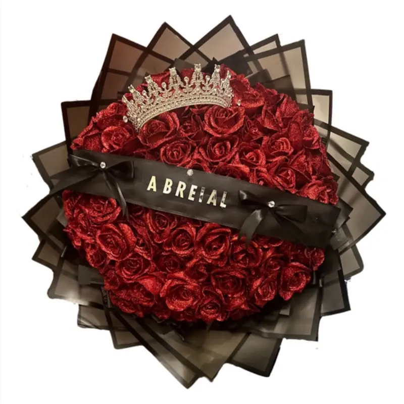 Valentine's Day Crown & Large Bow Artificial Glitter Rose Bouquet Exquisite Customizable Premium Quality Durable Reusable Versatile Design Gift Flowers