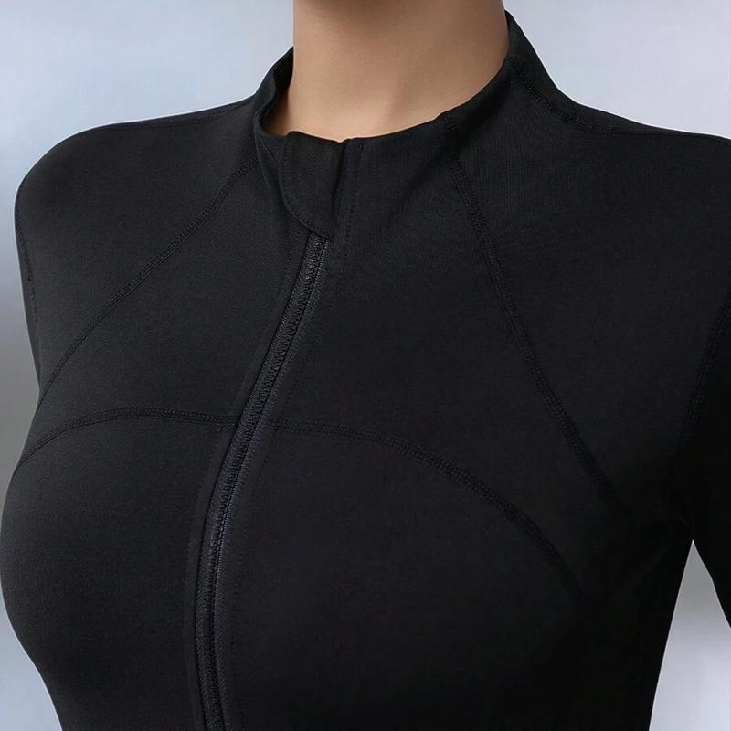 Zipper Long Sleeve Sports Jacket for Plus Size Women, Slim Fit, Thumb Hole Cuffs, Gym Yoga Running Outerwear season lady