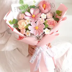 Wrapped Crochet Flowers Bouquet with Crochet Flowers, Crochet Sunflower, Lily Bouquet for Home Decor, Graduation Gifts, Gift for Women