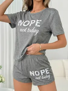 Women's Nope Not Today Short Sleeve Sleepwear Set, Casual Loose-Fitting Pajamas for All Seasons, Comfortable Animal Pattern Nightwear
