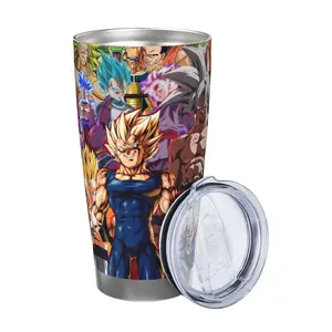 Goku Characters Collection 20oz Stainless Steel Tumbler, Double Wall Vacuum Insulated Travel Mug with Lid, Anime Warrior Artwork Drink Cup, Colorful Character Collage Design for Coffee, Tea and Iced Beverages, Suitable for Home, Office and Outdoor Use