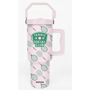 Katydid - Tennis Social Club 38 Oz Tumbler with Lid Handle: Light Pink