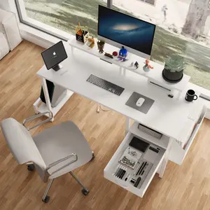 47.3" Computer Desk with power outlet,Monitor Stands,Shelves, Office Desk/Writing Table/Gaming desk With drawers,Large Side Pocket and Hooks,Easy to Assemble,Frame stability Reversible