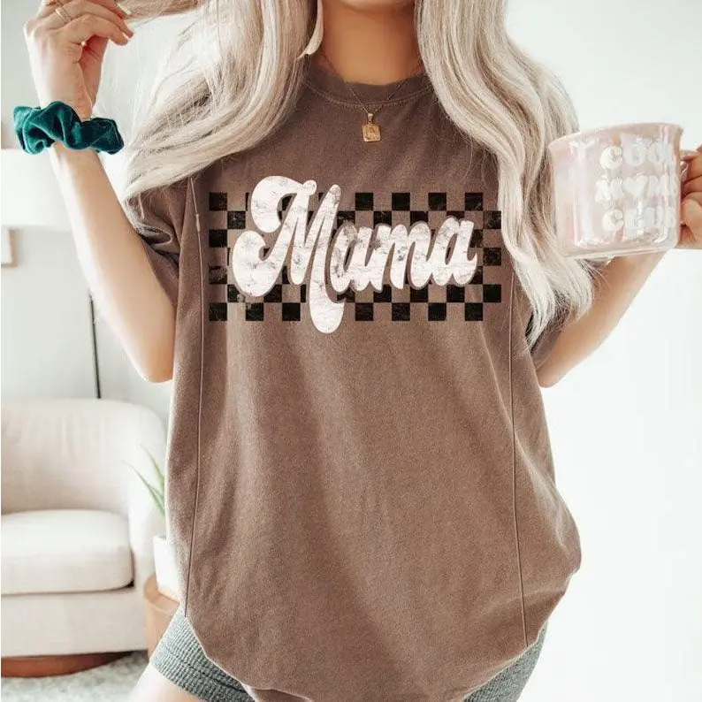 GIFTIFYMAMA Women's Retro Checkered Maternity T-Shirt, Cute Cotton Breastfeeding Top with Hidden Zippers for Easy Nursing, Pregnancy Clothes, Postpartum, Maternity Clothing