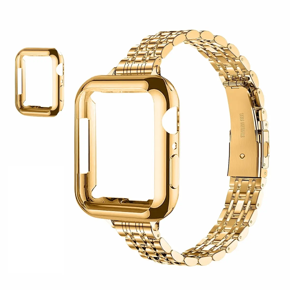 Watch Band with Watch Case (Band & Case Only), Stainless Steel Smartwatch Accessories Compatible with Apple Watch 9/8/7/6/5/4/3/2/1/SE/SE2