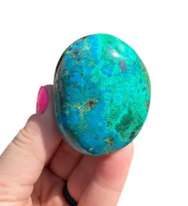 New Moon Beginnings Chrysocolla Palm Stone - Natural Color with Unique Patterns