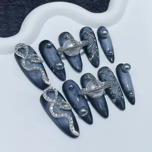 Press On Nails - Blue Designed Press On Nails, Press On Nails for Women Gifts, Glue On Nails 10Pcs Nail（OPP bag packaging）