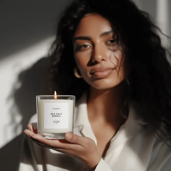 NAVABELLA Sea Salt Neroli Luxury Soy Candle 9 oz Hand-Poured in Micro Batches Infused with Essential Oils Clean Burn PETA-Certified Vegan Non-Toxic Long Lasting Fresh Coastal Citrus & Soft Floral Scent Home Fragrance Neroli Aroma