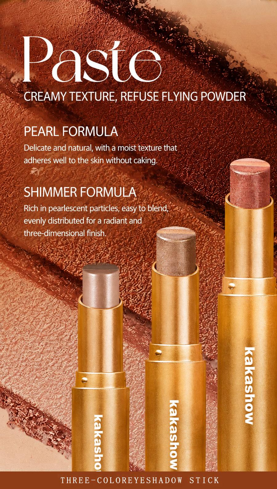 Pack of 4 3-Color Eyeshadow Stick Gradient, Waterproof Long Lasting Creamy Shimmer Eye Shadow, Portable Smudge-Proof Glitter Makeup for Women, Day to Night (Fine Shimmer Brownish Orange)