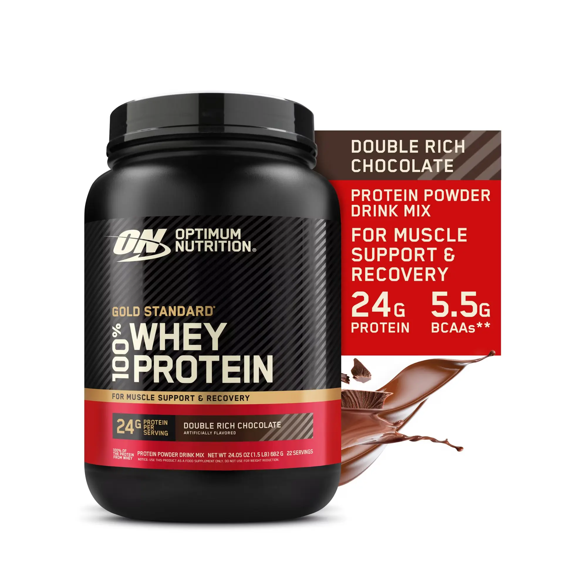 (choose flavor) Optimum Nutrition, Gold Standard 100% Whey Protein Powder, Double Rich Chocolate 1.5lb Tub