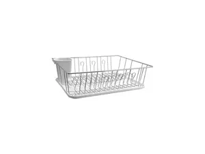 Mega Chef 17.5 Inch White Single Level Dish Rack with 14 Plate Positioners and a Detachable Utensil Holder