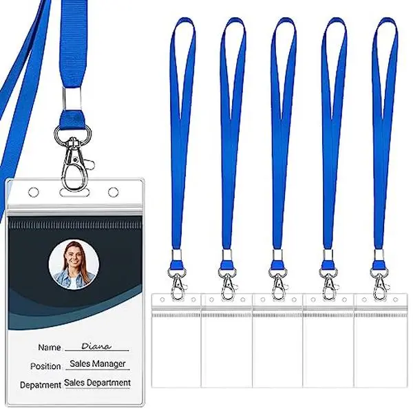 6 Pack Clear Vertical ID Badge Holders with Blue Lanyards, Resealable Waterproof Card Holders for Name Tags, ID Cards, Visitor Passes & Events