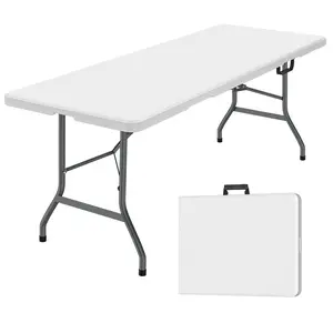 FWTI DEAL 6 Feet Foldable Table (6ft Folding Table & Tablecloth Set: ZB-6FT), Built in Carrying Handle & Alloy Steel Legs, Heavy Duty Portable for Party, Dining, Wedding, Events, Picnic, Indoor, Outdoor, Camping, Utility - White