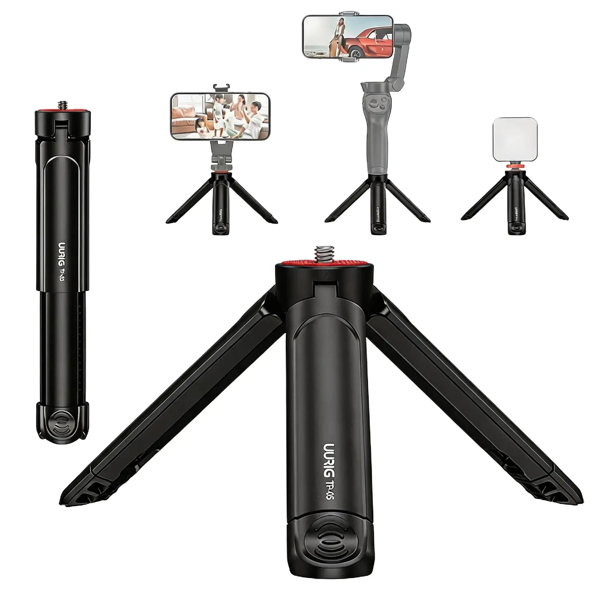 Camera Tripod with 1/4” Screw Mount, 2-in-1 Portable Selfie Stick & Handheld Grip, Retractable Tabletop Camera Stand for DSLR, Action Camera, Webcam, Phone Holder, Gimbal, Vlogging & Content Creation