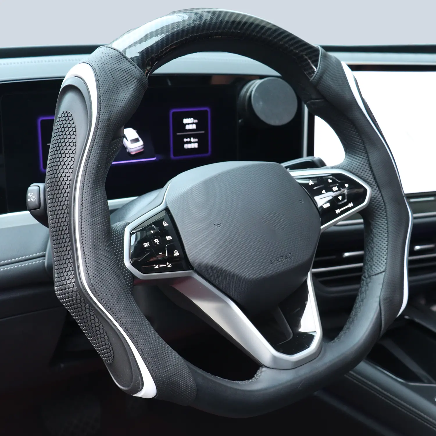 Universal Carbon Fiber-Napa Leather Steering Wheel Cover, 2026 New Design, Automotive Car Interior Accessory