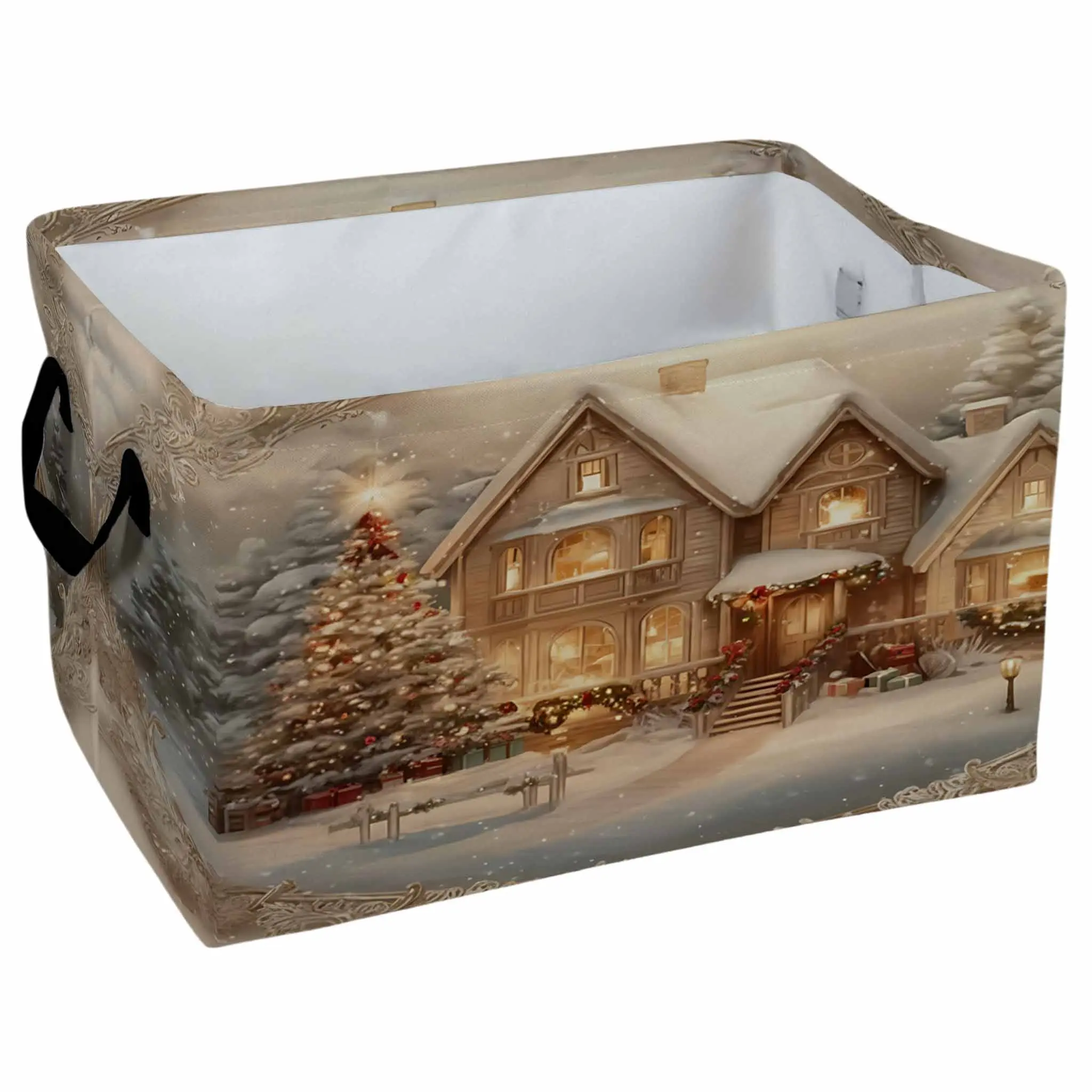 Christmas Snow House Pattern Storage Baskets Storage Boxes Home Decor Storage Clothes Organization And Storage Holiday Gifts， Laundry Hamper， Car Storage Basket Camping Picnic， Shelf Baskets， Organizer For Toys， Books， Laundry Baskets