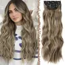 Clip in Hair Extensions 4 PCS Long Wavy Thick Clip-in Hairpieces Full Head Synthetic Hairpiece  Extension for Women Girls Daily Party Light Brown Mixed Ash Blonden 20 Inch