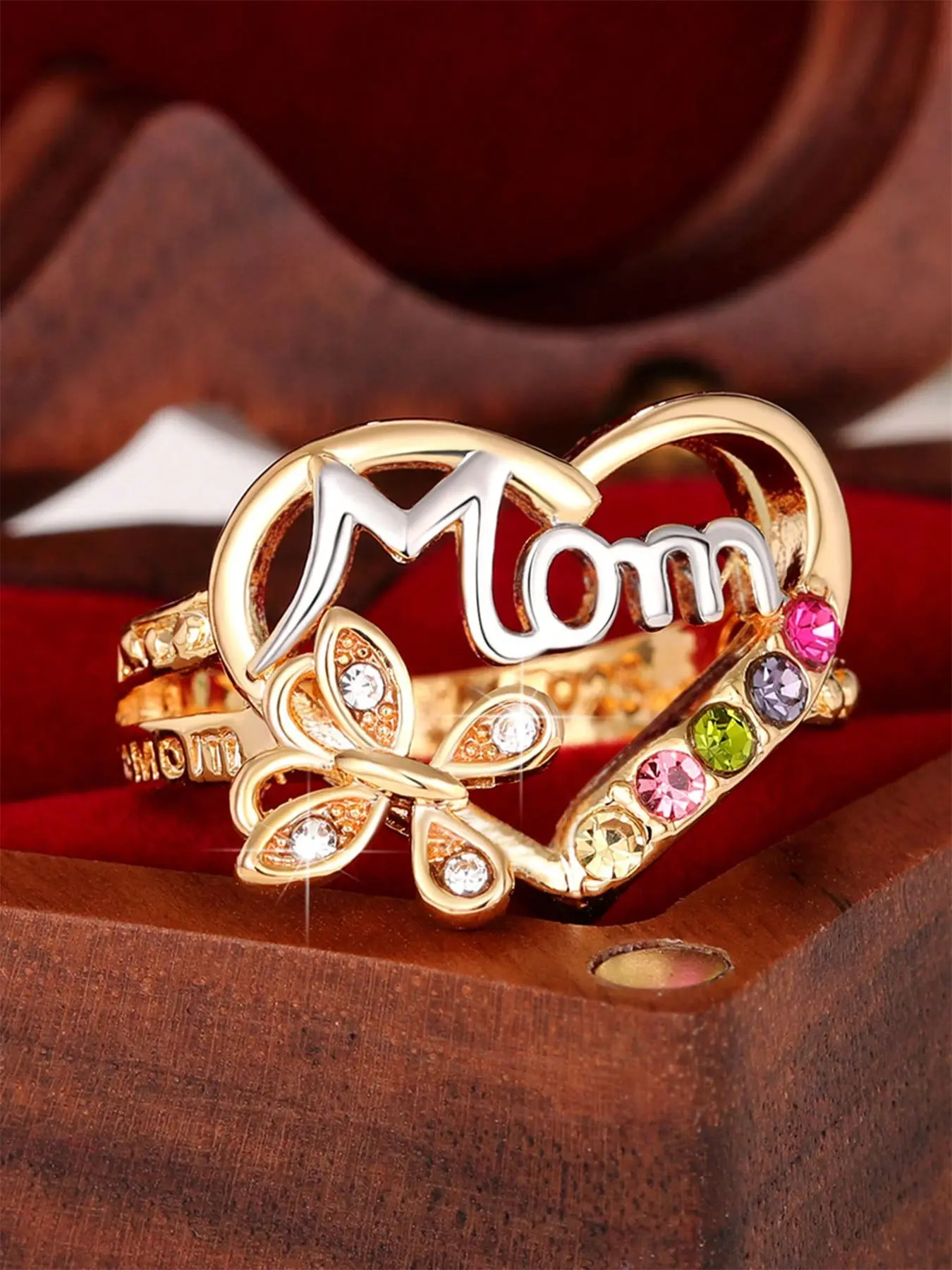 1 PC Gorgeous Cubic Zirconia Mom Ring For Women For Mother's Day Gift Anniversary Party Jewelry Cubic Zirconia Rings Cubic Zirconia Designs