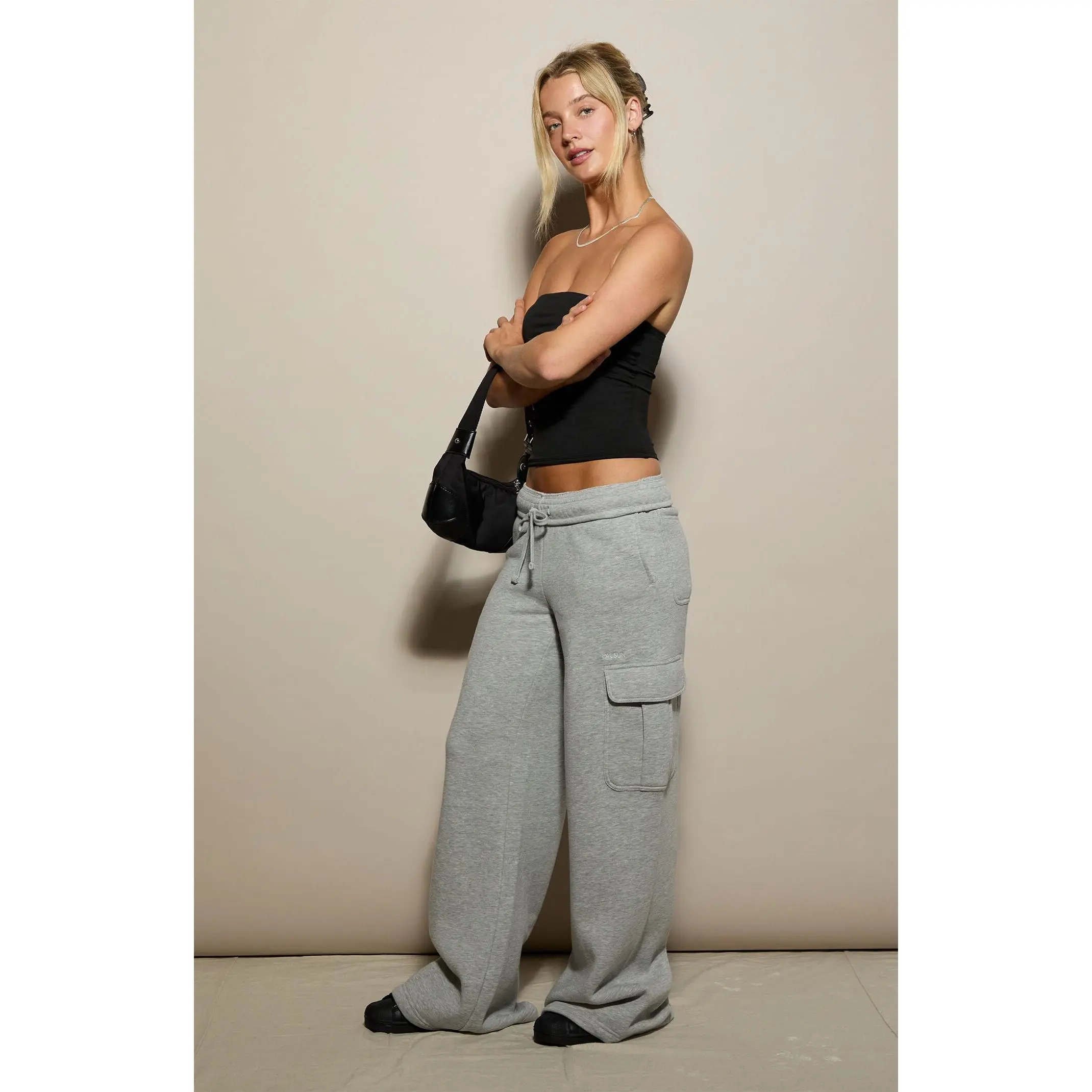 Pacsun Women's Heather Grey Ultra Soft Fleece Cargo Baggy Sweatpants