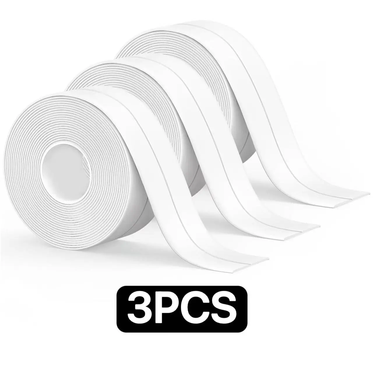 White Self-Adhesive Waterproof Caulk Tape - 3.2m Flexible Tape with Super Strong Self Sealing Adhesive, Leak Proof Seal for Bathroom Edges, Corners, Tubs, Kitchen Sinks | Home Bathroom Gadget Supply with Aesthetic Appeal