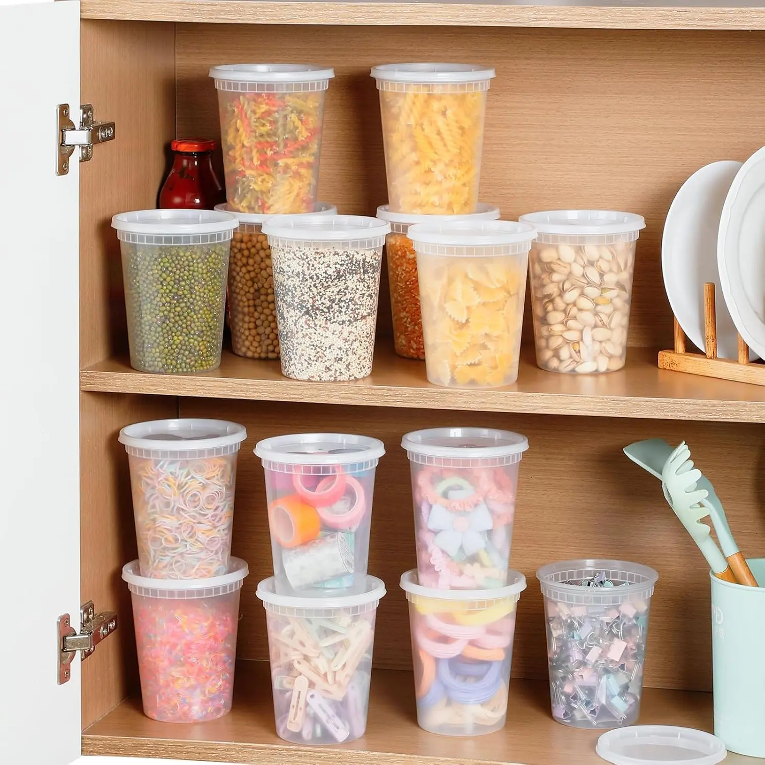 Plastic Deli Containers with Lids 16 oz (Pack of 100) – Leak-Proof, BPA-Free Food Storage Containers for Soup, Slime & Meal Prep, Stackable, Microwave, Dishwasher Safe, Reusable Clear Plastic Airtight Kitchen