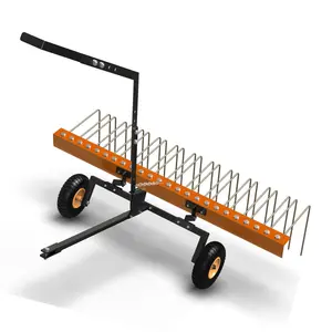 Garvee 60 Inch Tow Behind Lawn Rake with 24 Steel Tines, Heavy Duty Landscape Rake for ATV and Mower, Durable for Leaves and Pine Needles, Features Lift Handle for Easy Yard Care, Orange