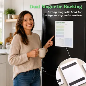 Aesthetic Magnetic Daily Organizer Notepad 9.5x6.3", 60 Tear-Off Sheets Sectioned Desk & Fridge Planner for To-Do Lists, Meal Prep, Work Organization