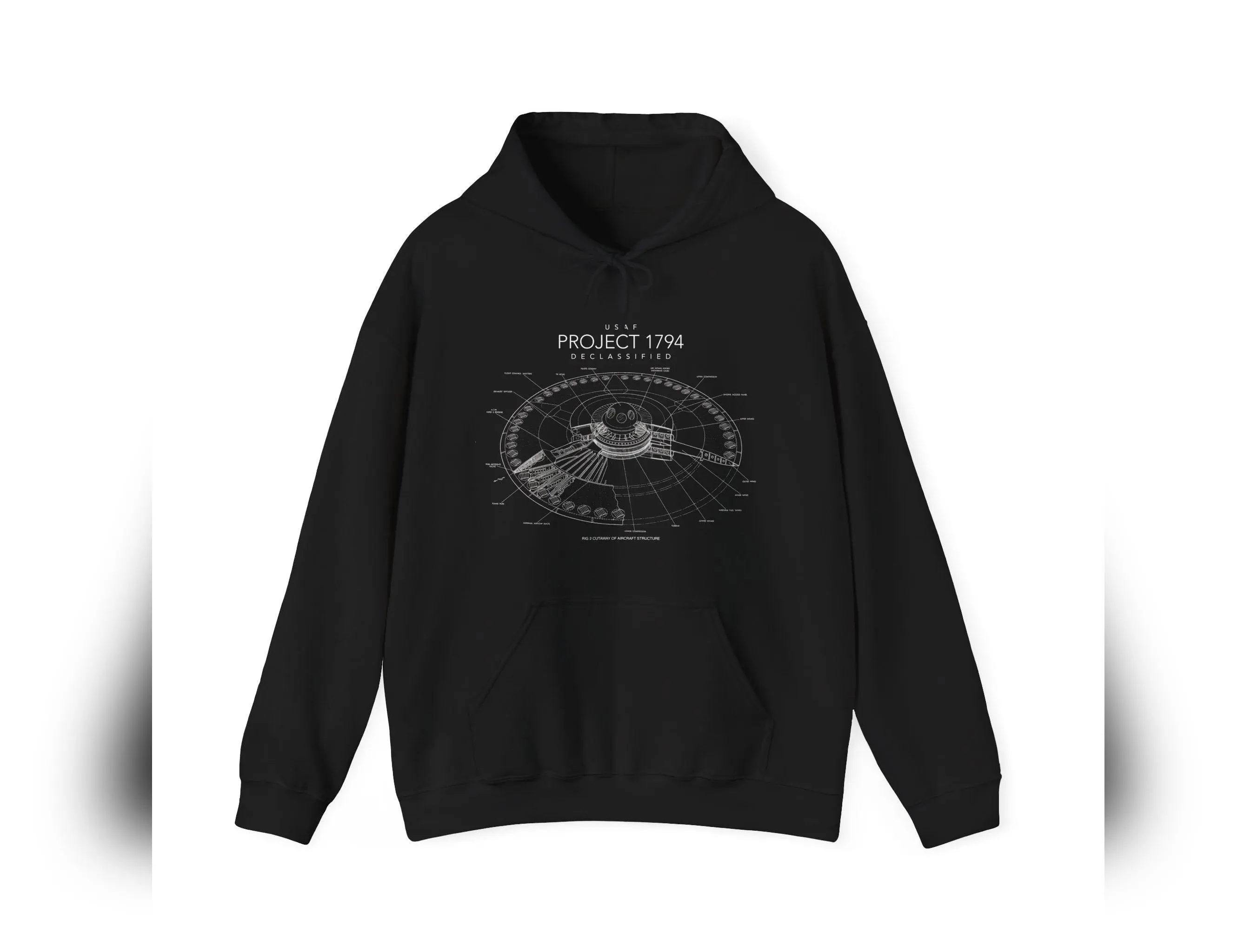 USAF Project 1794 UFO UAP Cotton Hooded Sweatshirt