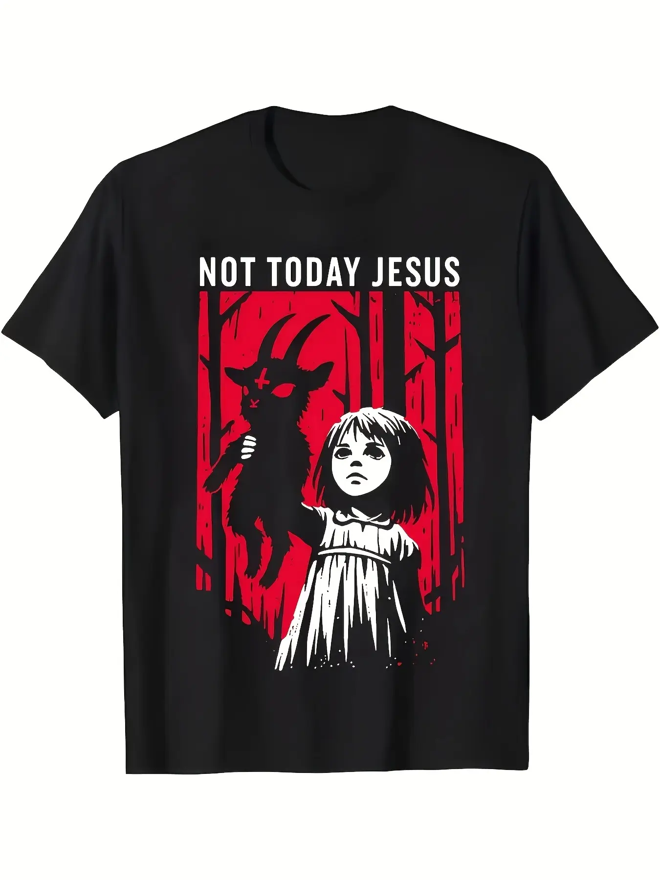 Womenswear Women's Gothic Unisex Graphic T-Shirt - "Not Today Jesus" Baphomet Goat Design