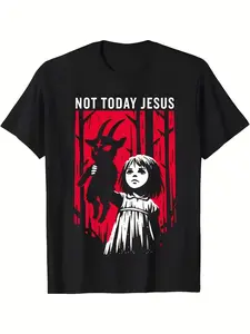 Womenswear Women's Gothic Unisex Graphic T-Shirt - "Not Today Jesus" Baphomet Goat Design