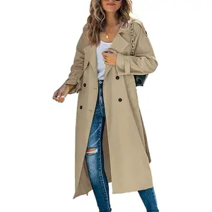 NewNew Women′s Fashion Double Breasted Long Trench Coat, Classic Lapel Long Sleeve Windproof Overcoat with Belt Fall,Army Green, Khaki, Black, Blue S, M, L, XL, XXL Can be used with raincoat