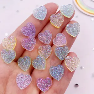 30pcs Mixed AB Resin Glitter Candy Color Ore Heart Flat back Rhinestone Applique DIY Wedding Scrapbook Jewelry Making Accessories Crafts