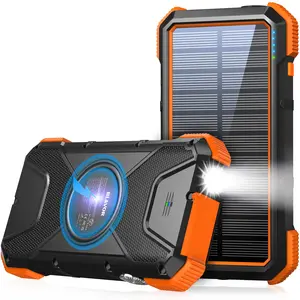 BLAVOR 20000mAh Solar Power Bank QC3.0 Fast Charging 10W Wireless Charger Solar Powered Powerbank with Type C Input/Output, IPX5 Waterproof, Camping Flashlight, Compass, Carabiner
